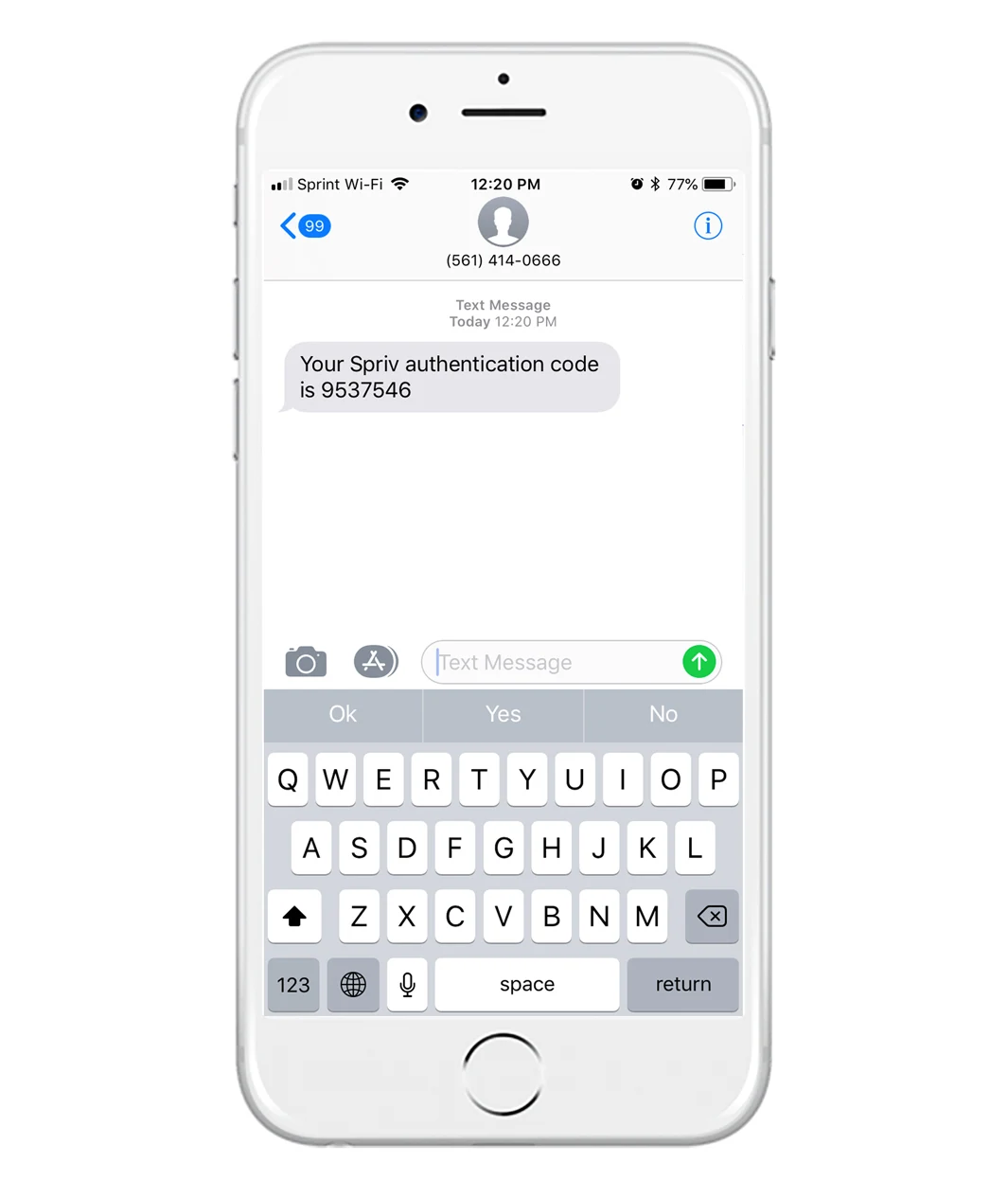 One-way SMS MFA on the Spriv mobile app