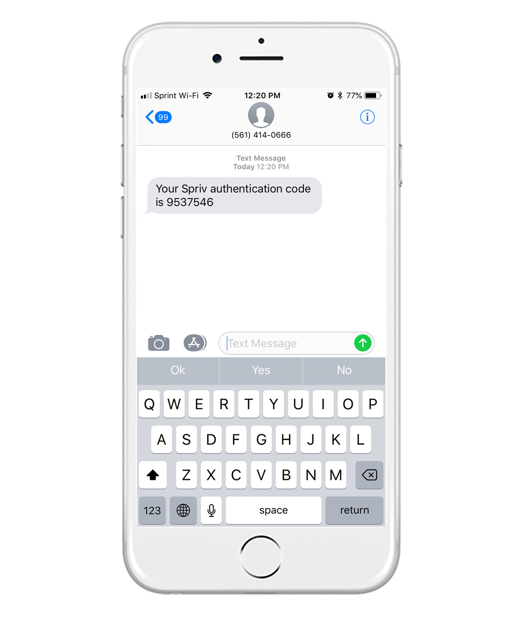 One-way SMS MFA on the Spriv mobile app