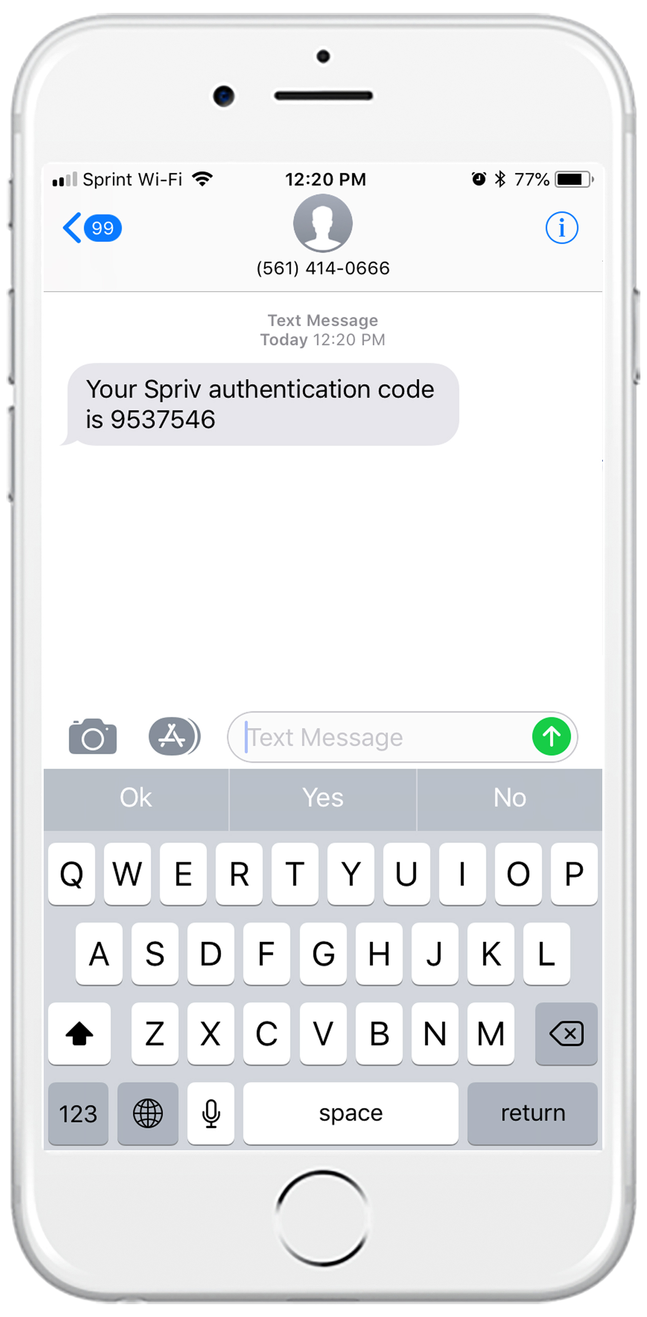 One-way SMS MFA on the Spriv mobile app