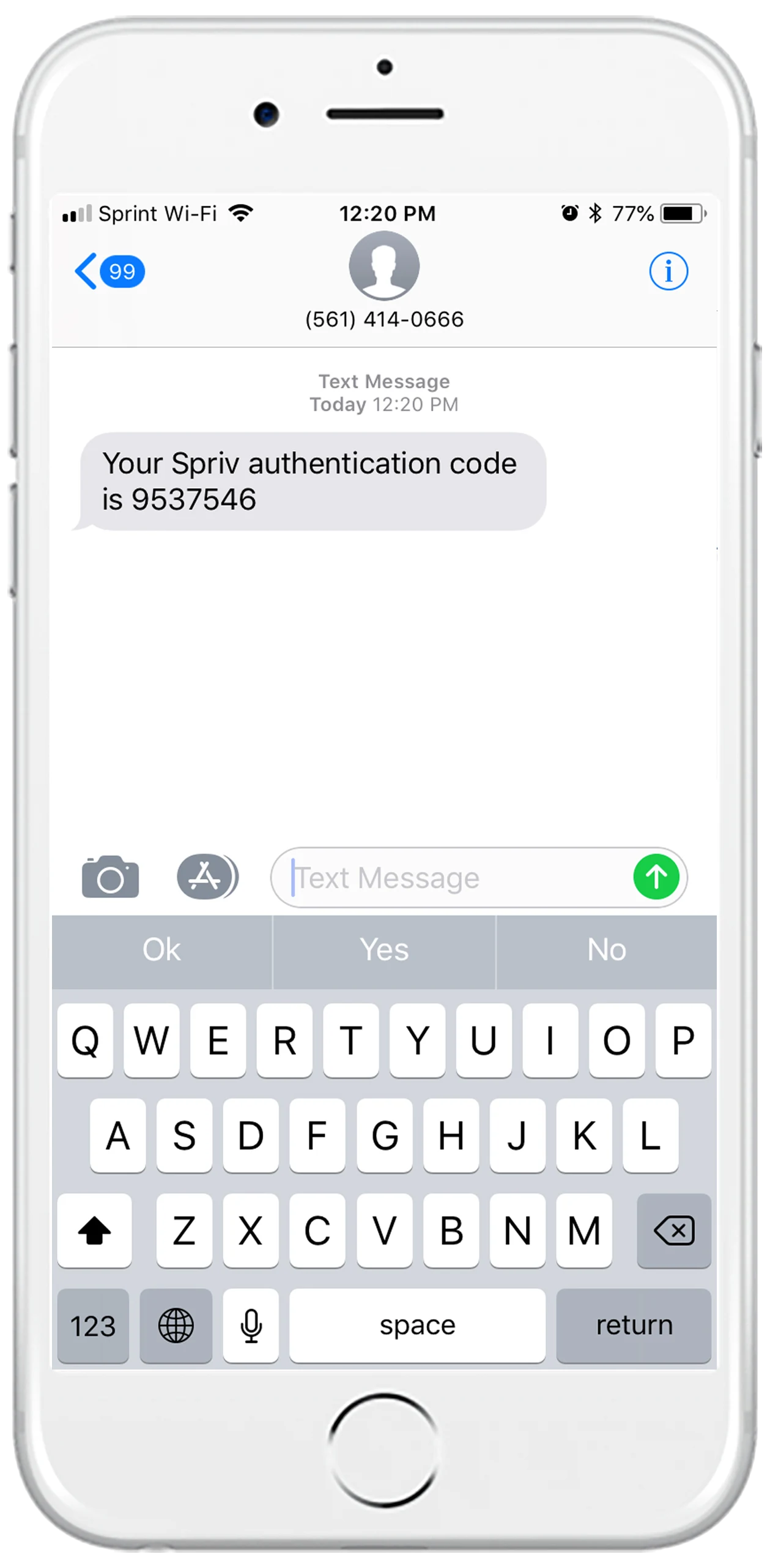 One-way SMS MFA on the Spriv mobile app
